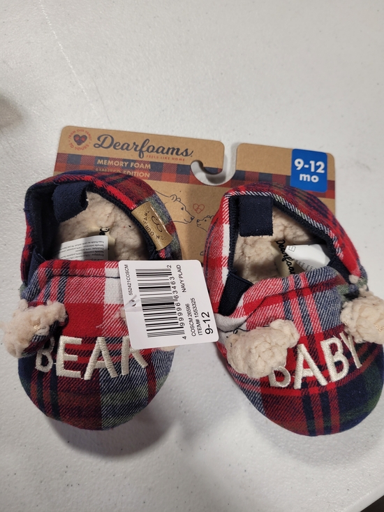 dearfoams Other - Dearfoams Baby Plaid Memory Foam Crib Shoes - Red/Navy